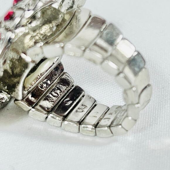 Extra Large Red Ruby Swirl Ring Crystal Diamond Stretchable Faux Jewelry 3.8cm - Picture 5 of 8